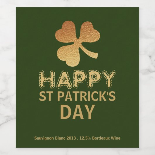 Gold Foil Shamrock, St Patrick's Day Party Wijn Etiket (Enkel label)