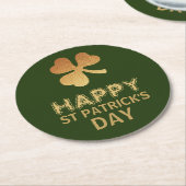 Gold Foil Shamrock, St Patrick's Day Ronde Kartonnen Onderzetter (Gebogen)