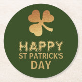 Gold Foil Shamrock, St Patrick's Day Ronde Kartonnen Onderzetter (Voorkant)