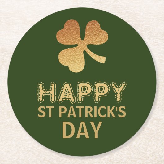 Gold Foil Shamrock, St Patrick's Day Ronde Kartonnen Onderzetter (Voorkant)