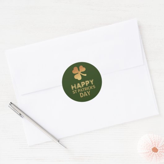 Gold Foil Shamrock, St Patrick's Day Ronde Sticker (Envelop)