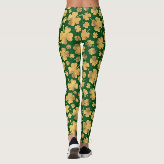 Gold Foil Shamrocks Lucky Clovers St. Paddy's Day Leggings (Achterkant)