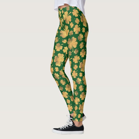 Gold Foil Shamrocks Lucky Clovers St. Paddy's Day Leggings (Links)