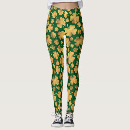 Gold Foil Shamrocks Lucky Clovers St. Paddy's Day Leggings