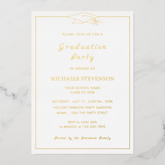 Gold Foil Shiny Luxury Graduation Party Invitation Folie Uitnodiging (Voorkant)