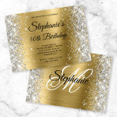 Gold Foil Silver Glitter Monogram Birthday Kaart