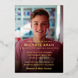 Gold Foil Simple Bar Mitzvah Photo Folie Invitatio Uitnodiging