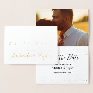 Gold Foil Simple Photo Weddenschap Save the Date Folie Kaarten