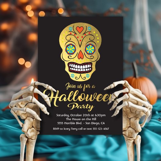 Gold Foil Skull Halloween Party uitnodigingen