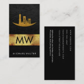 Gold Foil Skyline | Lederen monogram Visitekaartje (Voorkant / Achterkant)