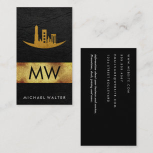 Gold Foil Skyline   Lederen monogram Visitekaartje