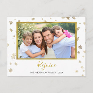 Gold Foil Snowflakes Rejoice-fotokaart Feestdagenkaart