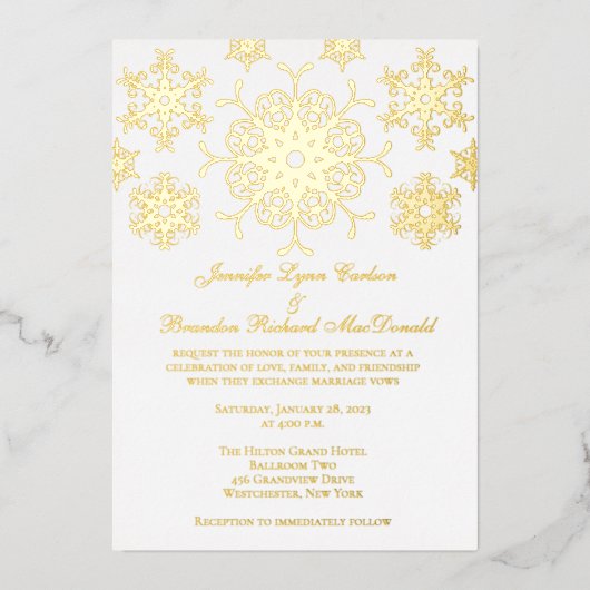 Gold Foil Snowflakes Wedding Invite Folie Uitnodiging (Voorkant)