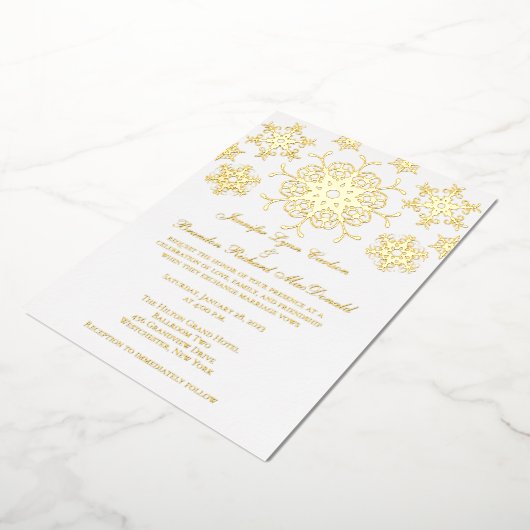 Gold Foil Snowflakes Wedding Invite Folie Uitnodiging (Gedraaid)