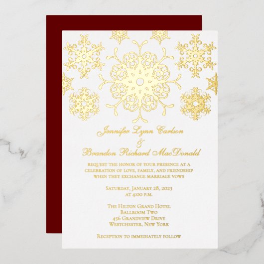 Gold Foil Snowflakes Wedding Invite Folie Uitnodiging (Voorkant / Achterkant)