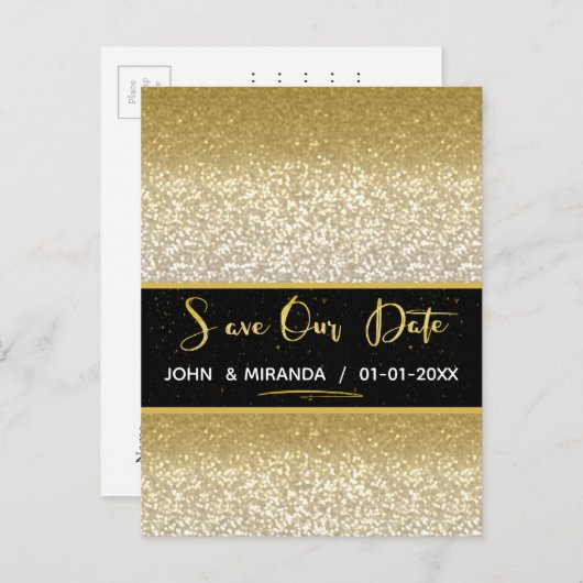 Gold Foil Sparen de datum glitter Aankondigingskaart (Voorkant / Achterkant)