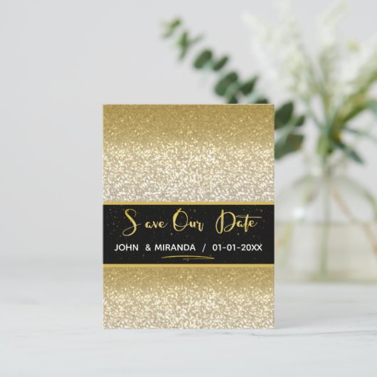 Gold Foil Sparen de datum glitter Aankondigingskaart (Staand voorkant)