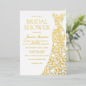 Gold Foil Sparkle Dress Weddenschap Vrijgezellenfe Folie Uitnodiging (Staand Voorkant)