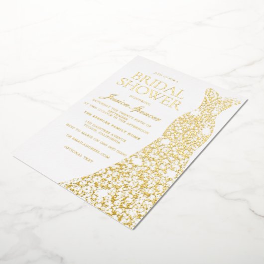 Gold Foil Sparkle Dress Weddenschap Vrijgezellenfe Folie Uitnodiging (Gedraaid)