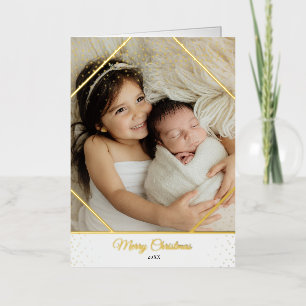 Gold Foil Sparkle Familie Foto Kerst Kaart