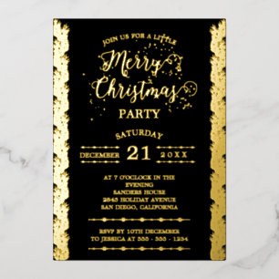 Gold Foil Sparkles Merry Kerstparty Black Folie Uitnodiging