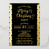 Gold Foil Sparkles Merry Kerstparty Black Folie Uitnodiging (Voorkant)