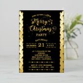 Gold Foil Sparkles Merry Kerstparty Black Folie Uitnodiging (Staand Voorkant)