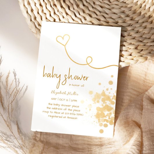Gold Foil Splash Simple Boy Girl Baby shower Kaart