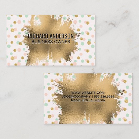 Gold Foil Splatter | Glitter Confetti | Polka Dot Visitekaartje (Voorkant / Achterkant)