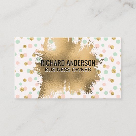 Gold Foil Splatter | Glitter Confetti | Polka Dot Visitekaartje (Voorkant)