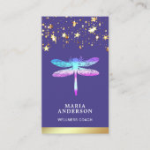 Gold Foil Stars Confetti Paarse Dragonfly Visitekaartje (Voorkant)
