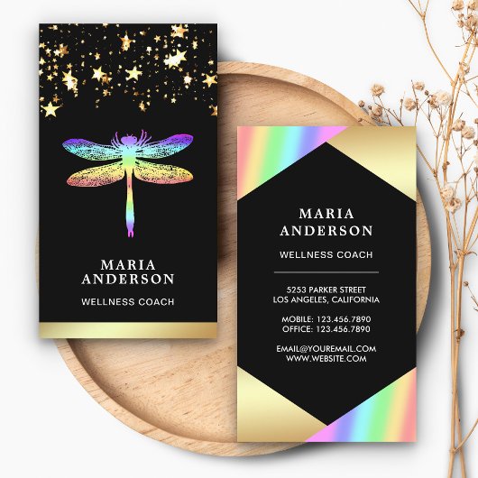 Gold Foil Stars Confetti Rainbow Dragonfly Visitekaartje