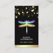 Gold Foil Stars Confetti Rainbow Dragonfly Visitekaartje (Voorkant)