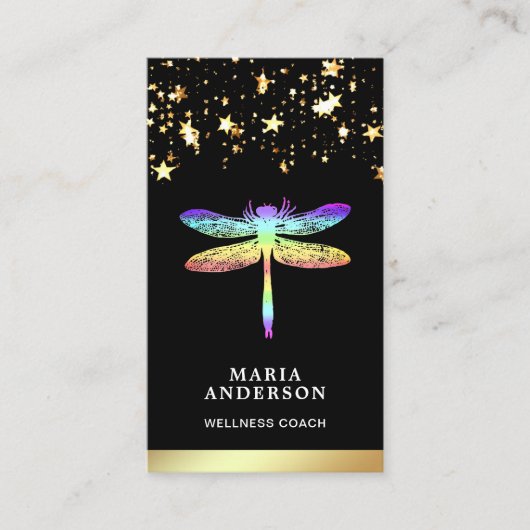 Gold Foil Stars Confetti Rainbow Dragonfly Visitekaartje (Voorkant)