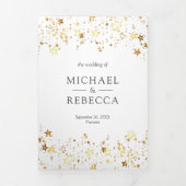 Gold Foil Stars Confetti White Wedding Drieluik Uitnodiging (Cover)