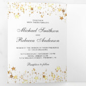 Gold Foil Stars Confetti White Wedding Drieluik Uitnodiging (Binnenzijde eerst)