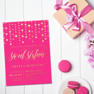 Gold Foil Stars Hot roze Sweet Sixteen Folie Uitnodiging