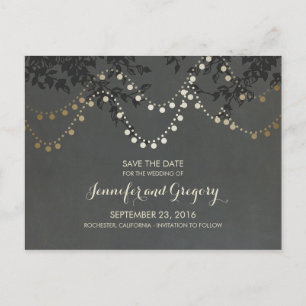 Gold Foil String Lights Bewaar de datum Aankondigingskaart