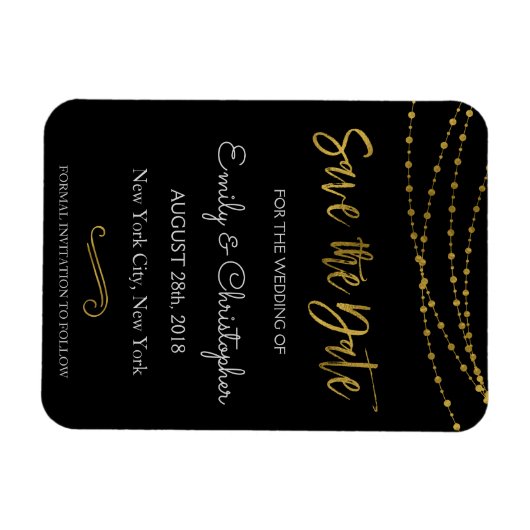 Gold Foil String Lights en Script Sla de datum op Magneet (Horizontaal)