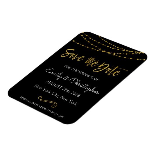 Gold Foil String Lights en Script Sla de datum op Magneet (Linkerzijde)