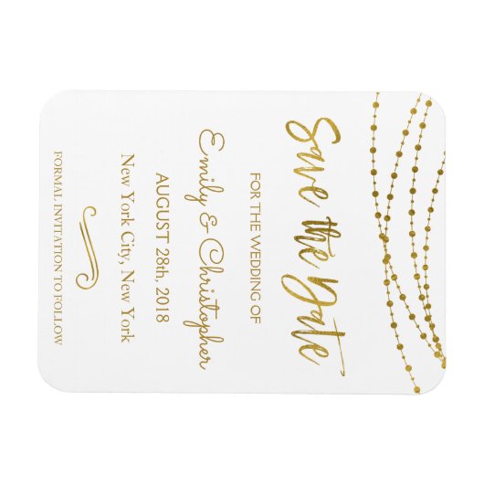 Gold Foil String Lights en Script Sla de datum op Magneet (Horizontaal)