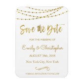 Gold Foil String Lights en Script Sla de datum op Magneet (Verticaal)