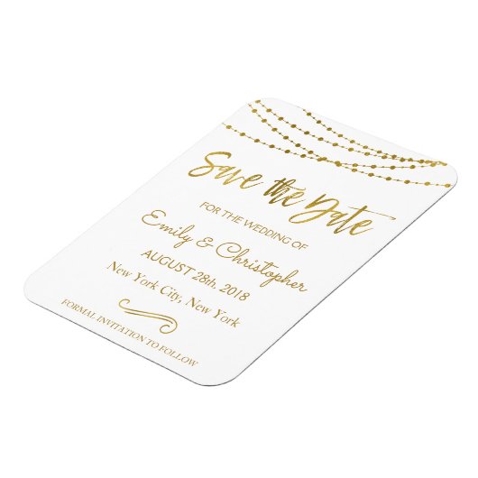 Gold Foil String Lights en Script Sla de datum op Magneet (Linkerzijde)