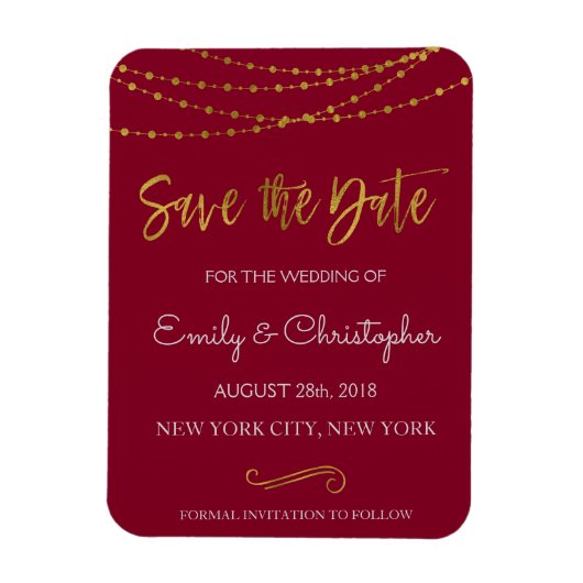 Gold Foil String Lights en Script Sla de datum op Magneet (Verticaal)