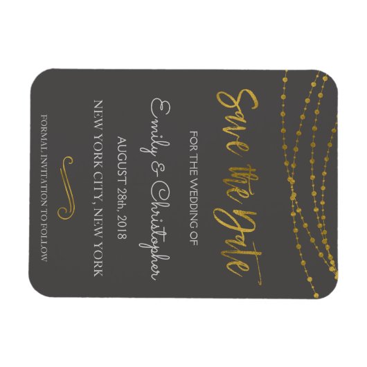 Gold Foil String Lights en Script Sla de datum op Magneet (Horizontaal)