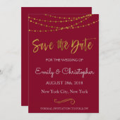 Gold Foil String Lights en Script Sla de datum op Save The Date (Voorkant / Achterkant)