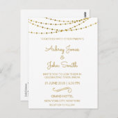 Gold Foil String Lights en Script Wedding Briefkaart (Voorkant / Achterkant)