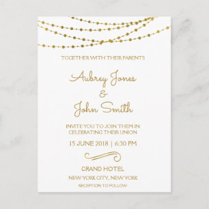 Gold Foil String Lights en Script Wedding Briefkaart