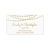 Gold Foil String Lights en Script Wedding Etiket (Voorkant)