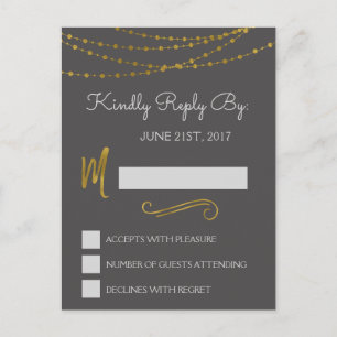 Gold Foil String Lights & Script RSVP Reply Card Uitnodiging Briefkaart
